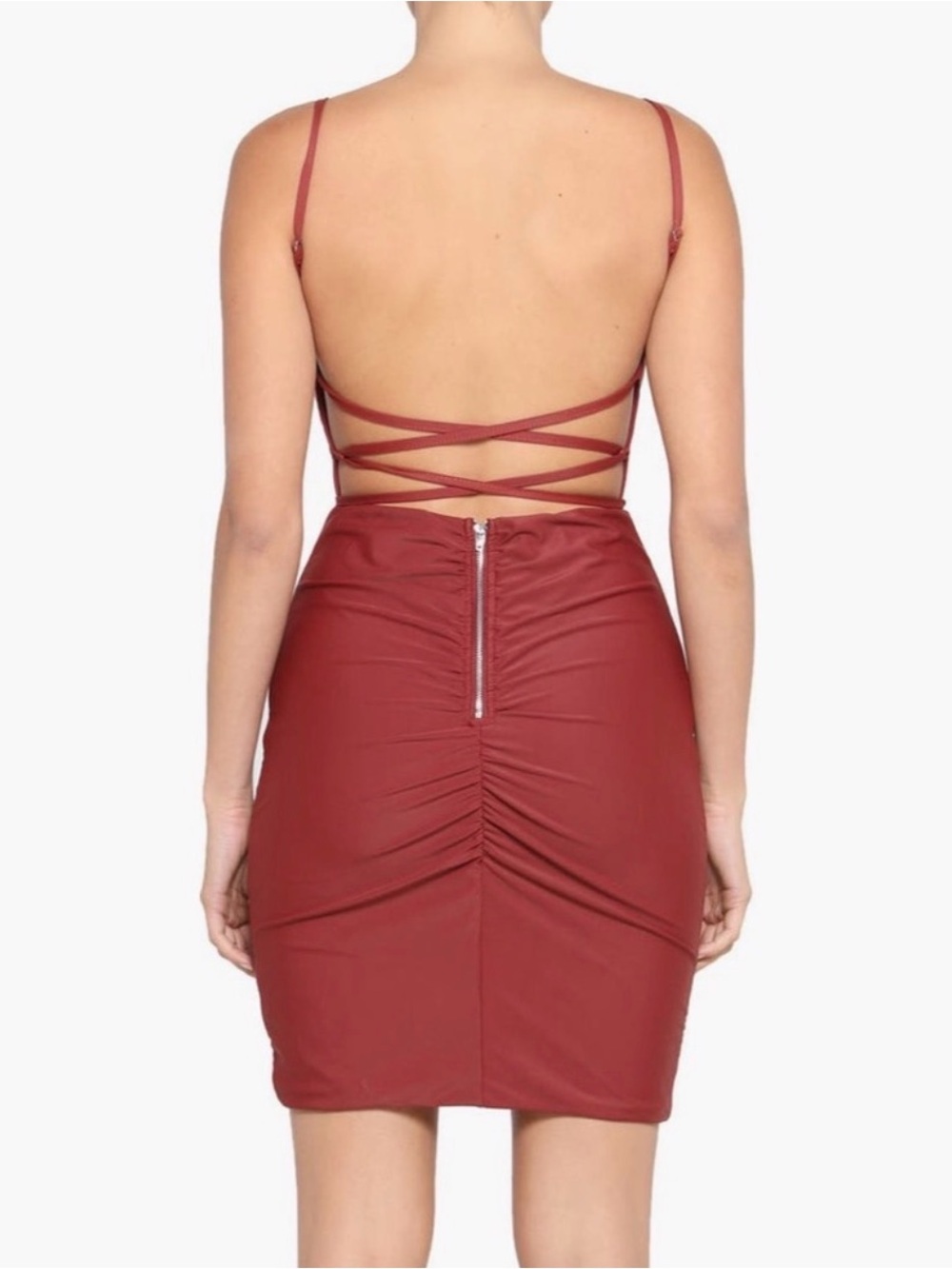 Tiger Mist Anika Ruched Bodycon Mini Dress Terracotta Size M